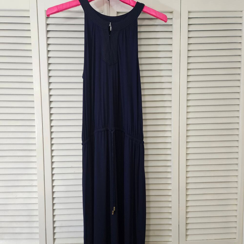 Chaus Navy Maxi Minimalist Dress Women's Large Quiet Luxury